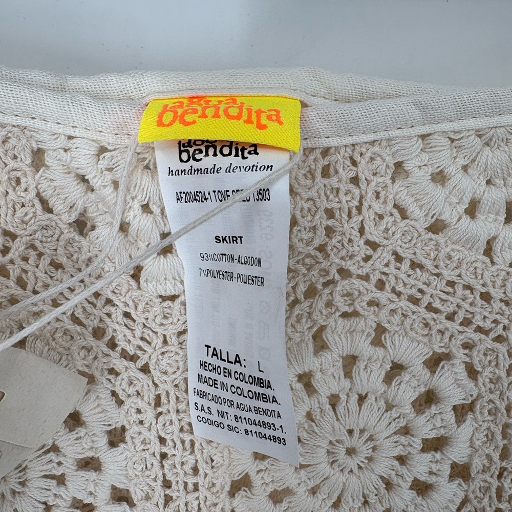 Agua Bendita Tove Seed Crochet Cover Up Maxi Skirt Cream Sz L - Picture 6 of 8
